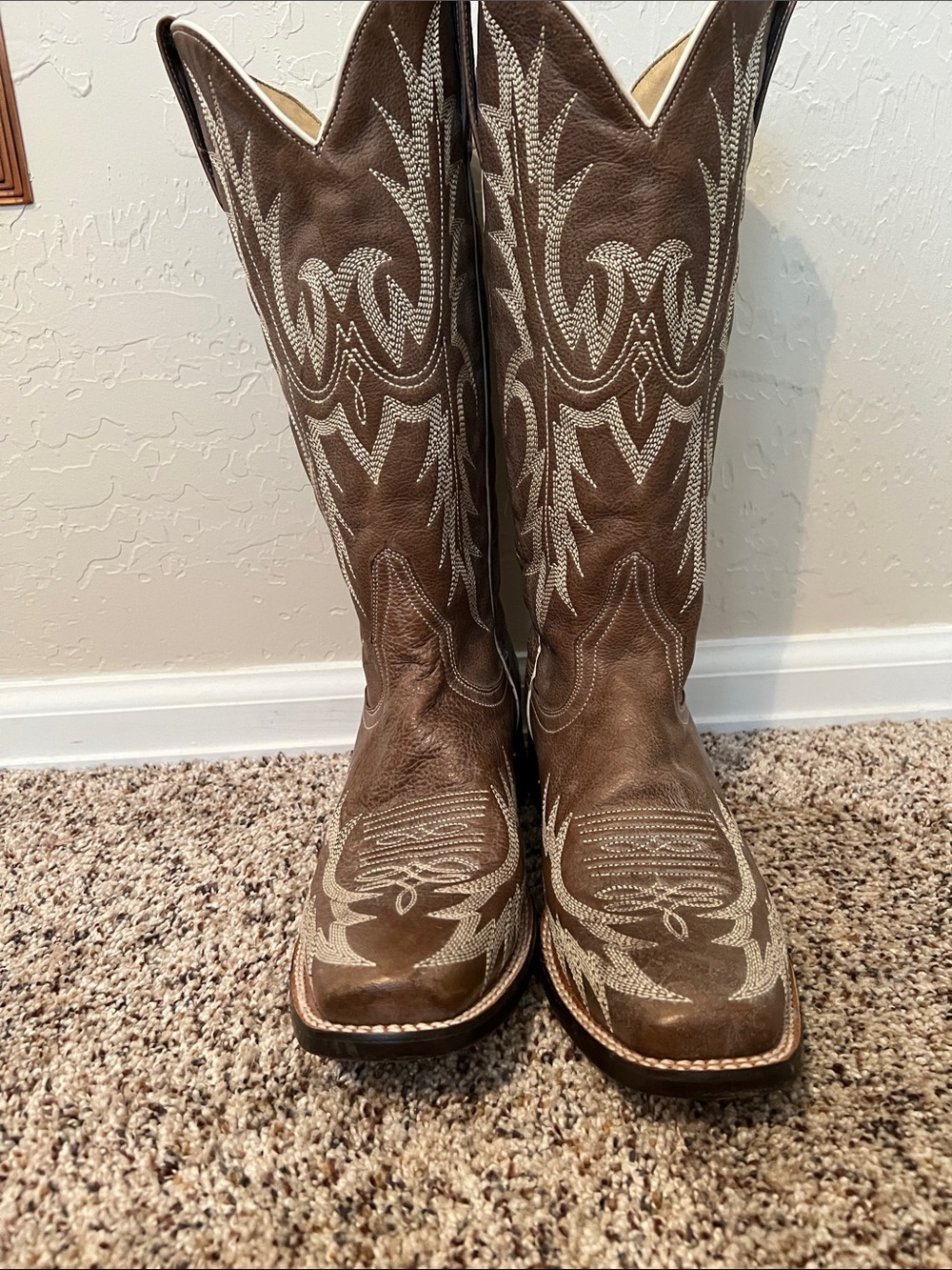 Stetson Brown Leather Over-the-Knee Western Boots with Cream Stitching